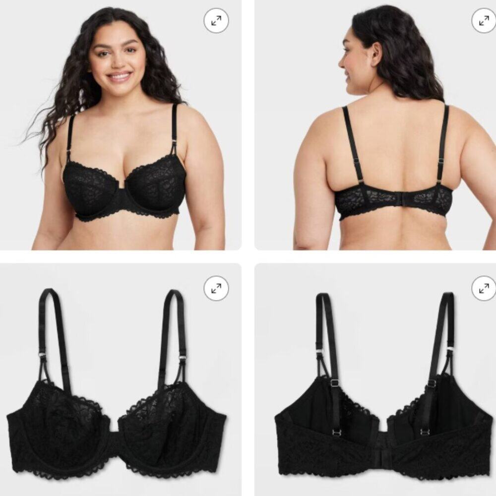NWT Black Lace Balconette Bra 42DD Underwire Unlined Auden Plus Size - Picture 6 of 6